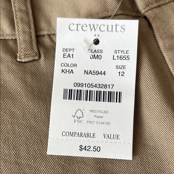 NWT Boys Crewcuts Tan Flat Front Chino Shorts Size 12 - Picture 2 of 5